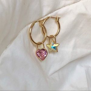 Swarovski Heart and Star Charm Earring 14k Gold